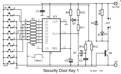电子门锁安全钥匙系统的电路图