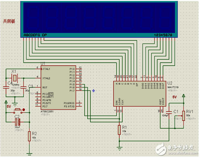 MAX7219驱动共阴极LED原理图及程序