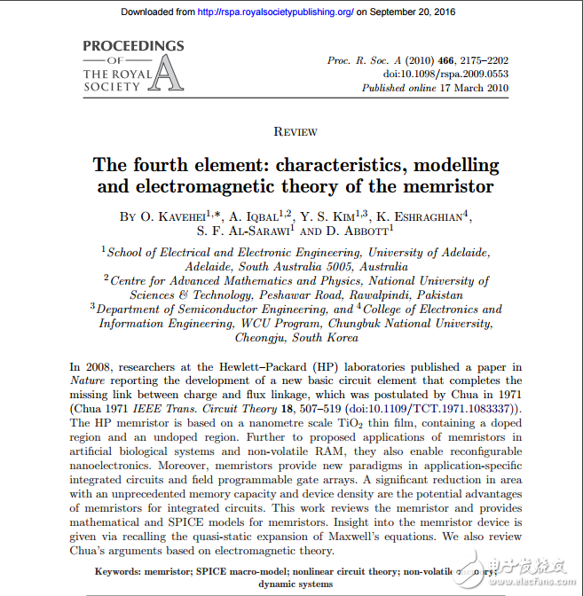 第四元：特點和憶阻器的電磁理論模型pdf下載