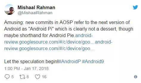 谷歌的下一代Android P系统将会被命名为Pie