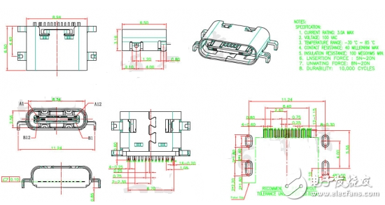 type c母座 结构图纸