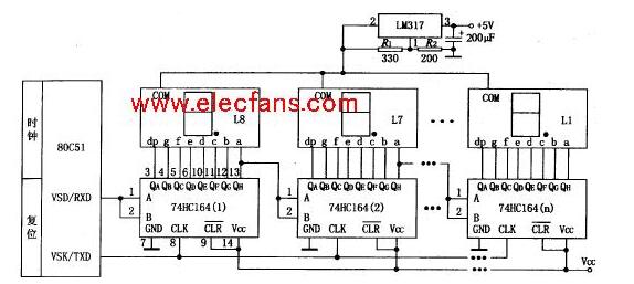 74hc164如何驅動數碼管（74hc164工作原理_內部電路圖及應用電路圖）