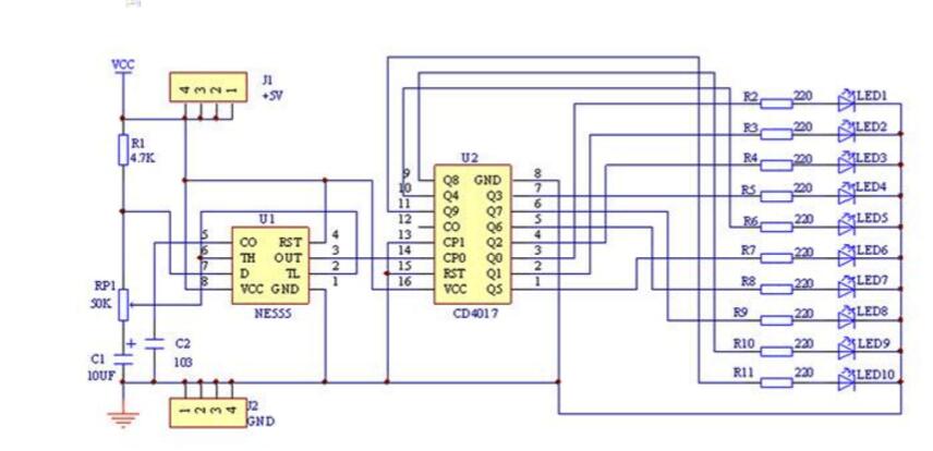 cd4017流水灯电路图