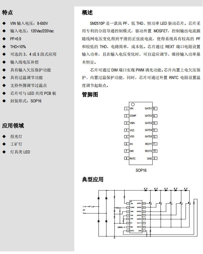 高PF、低THD、恒功率LED驅(qū)動(dòng)IC—SM2510P中文說(shuō)明書(shū)pdf