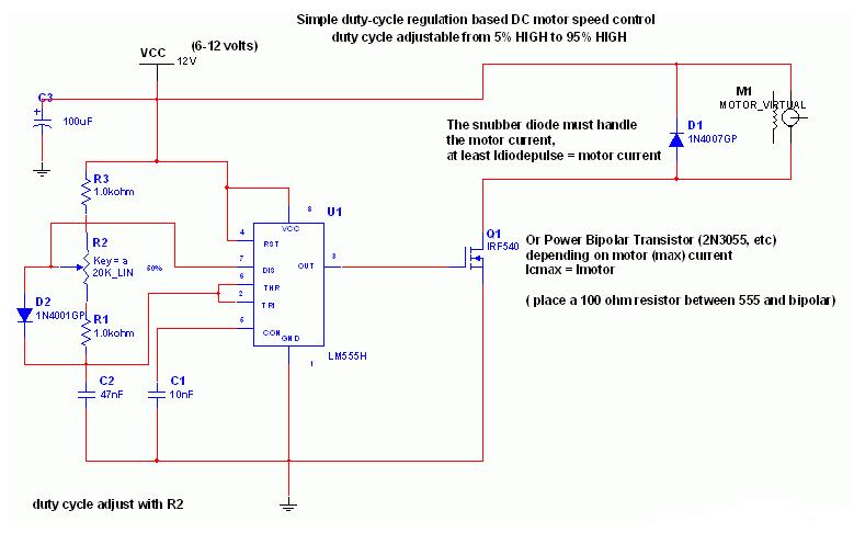 简单脉冲控制（PWM）直流电机调速电路方案