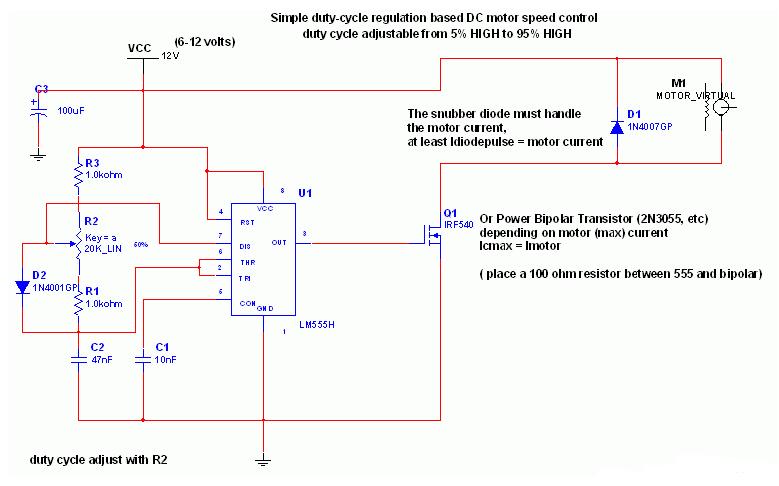 簡單脈沖控制（PWM）直流電機調(diào)速電路方案