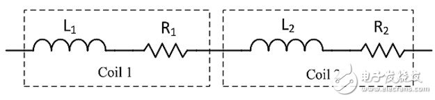 图2：串联方式连接的两个亥姆霍兹线圈的电路模型。