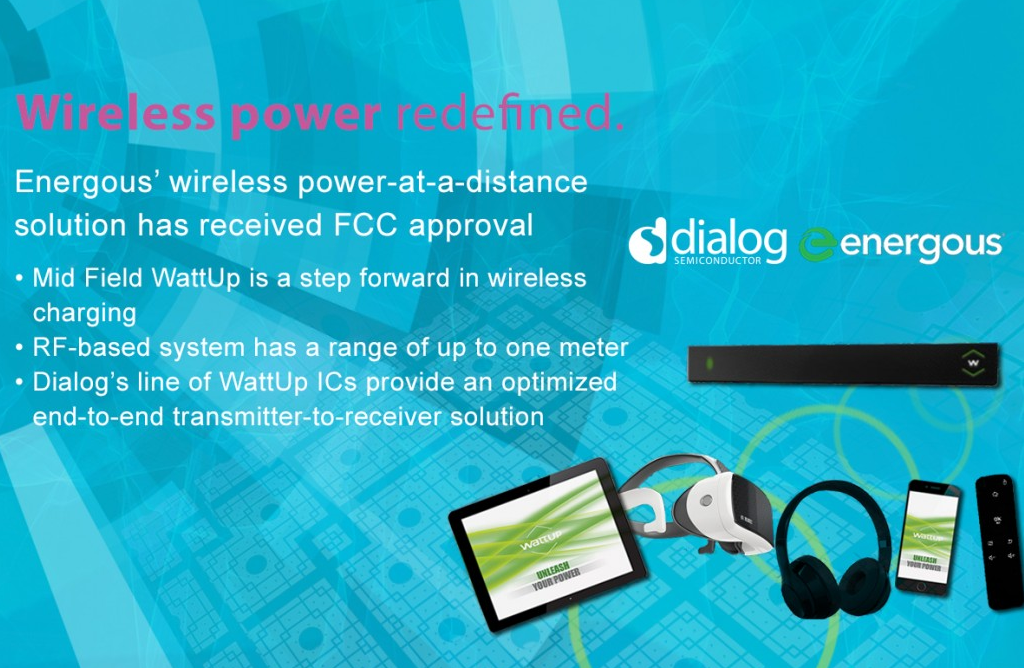 Energous远距离无线充电获FCC认证，释放Dialog半导体完整系统芯片组解决方案路线图