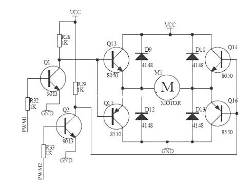 mos管h桥电机驱动电路图
