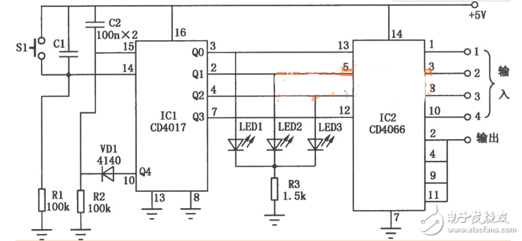 cd4066典型應用電路圖（雙向模擬開關/電子開關/音響發聲電路圖詳解）