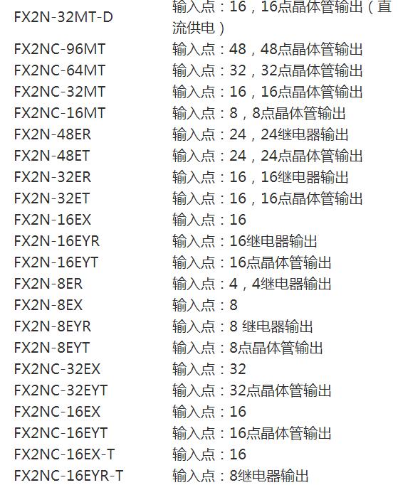 三菱plc型号大全