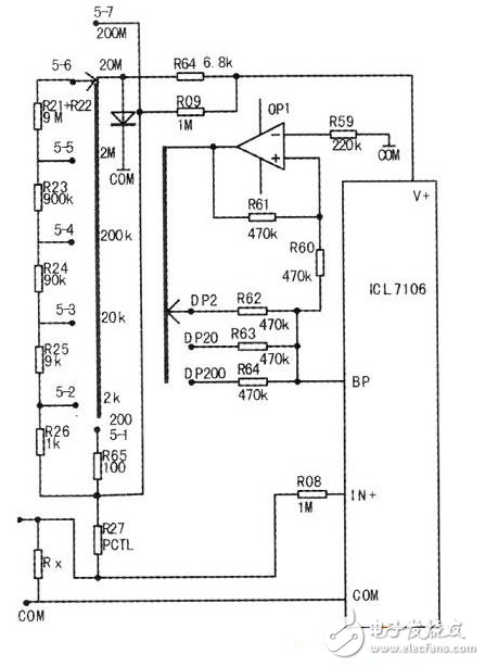 9205数字万用表工作原理电路及其测量电路