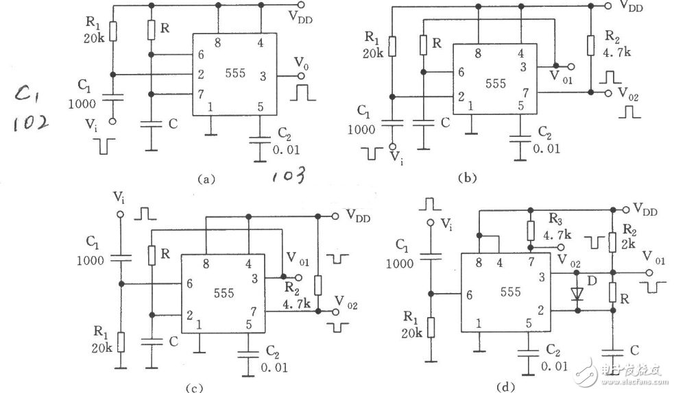 單穩(wěn)態(tài)觸發(fā)器電路圖大全（555/LM324/晶體管/時(shí)基電路）