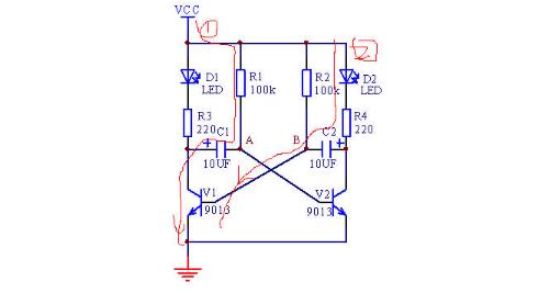 多諧振蕩器雙閃燈電路設(shè)計與制作