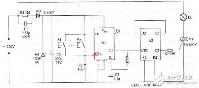 cd4013开关应用电路图汇总（电源/开关/触摸开关/防抖动/定时器）