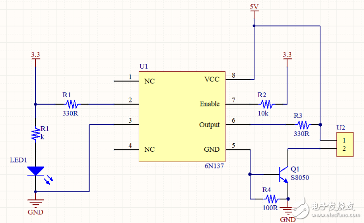 6n137典型应用电路（光耦开关电路/数据采集系统）