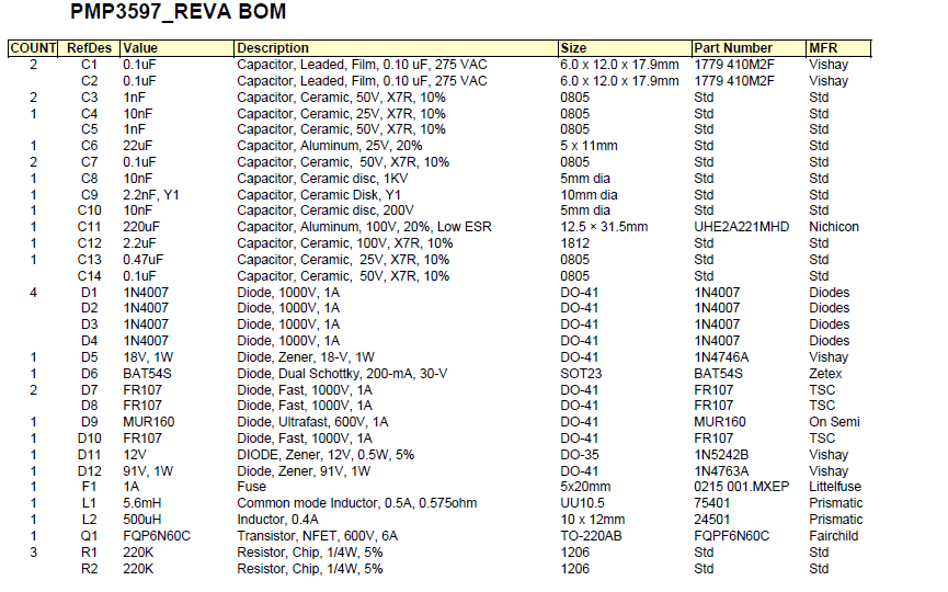TIpmp3597 REVA的材料清单