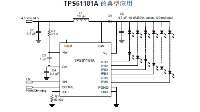 TPS61181A用于笔记本电脑显示器的白光LED(WLED)驱动器