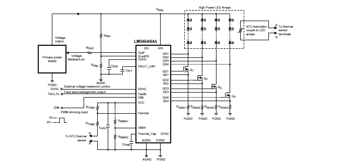 LM3464,LM3464A具有动态净空控制和热控制接口的led驱动器