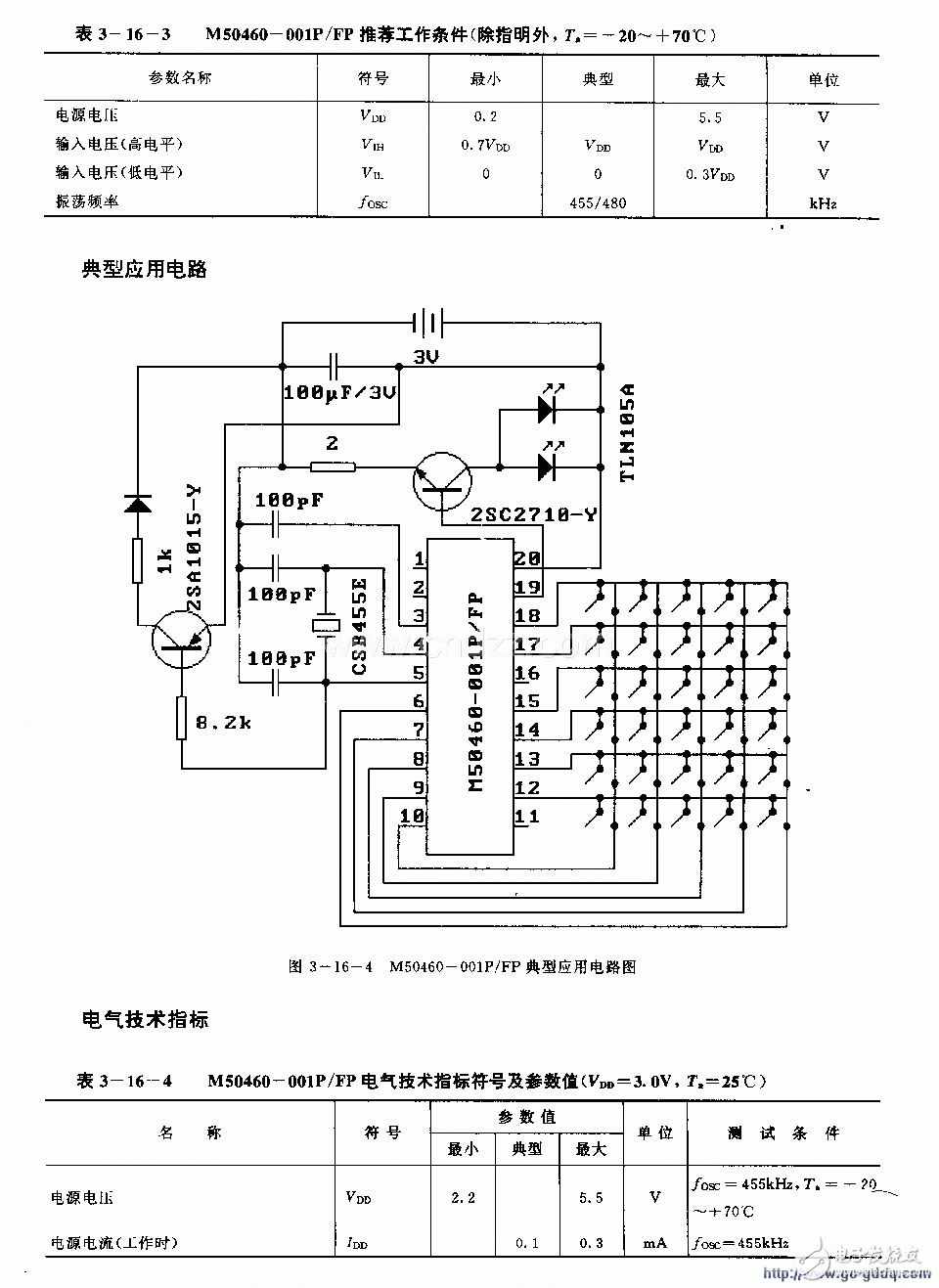 M50460—001P／FP (电视机)红外线遥控发射微处理器