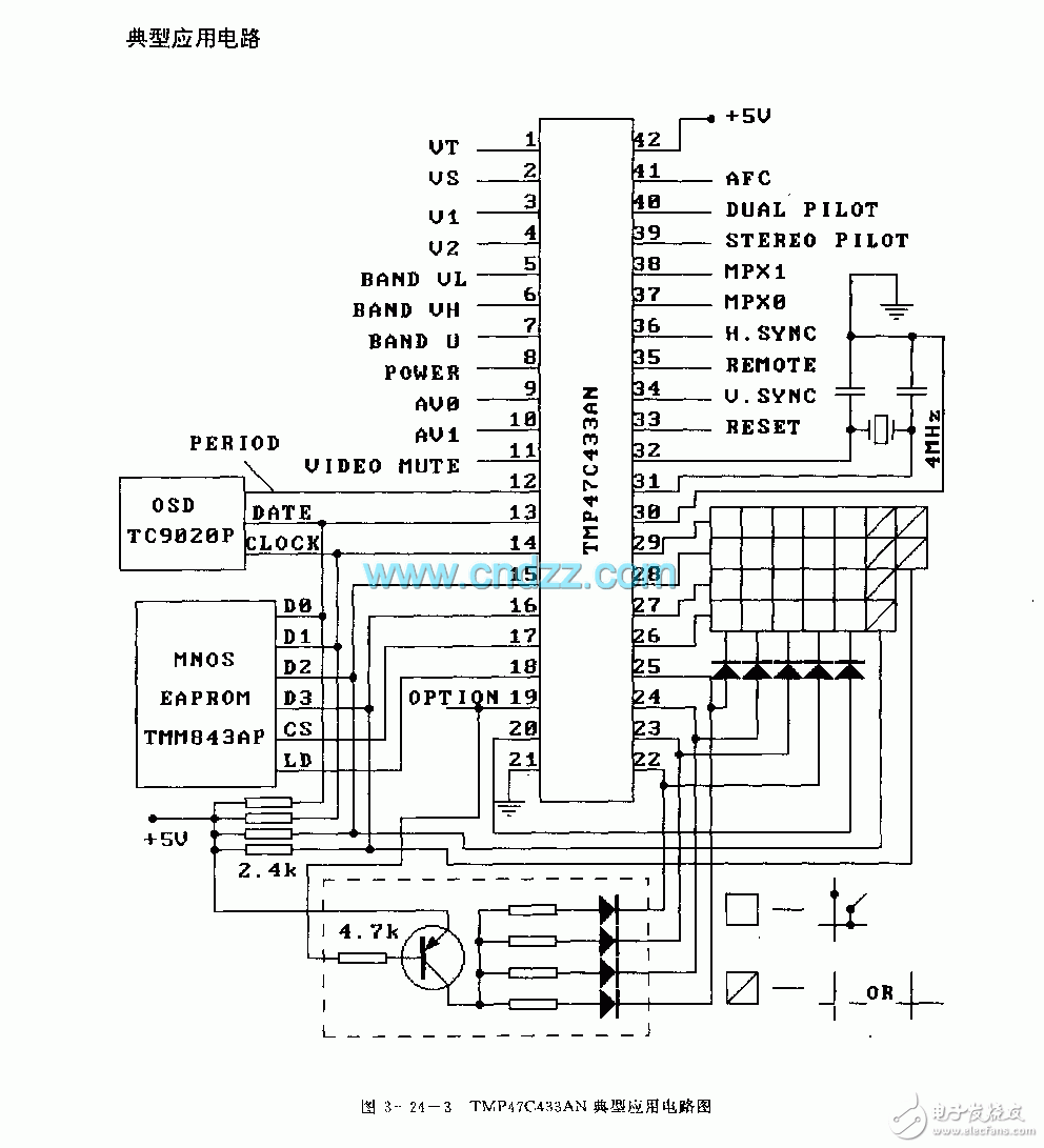TMP47C433AN 微处理器电路图结构分析（电视机）