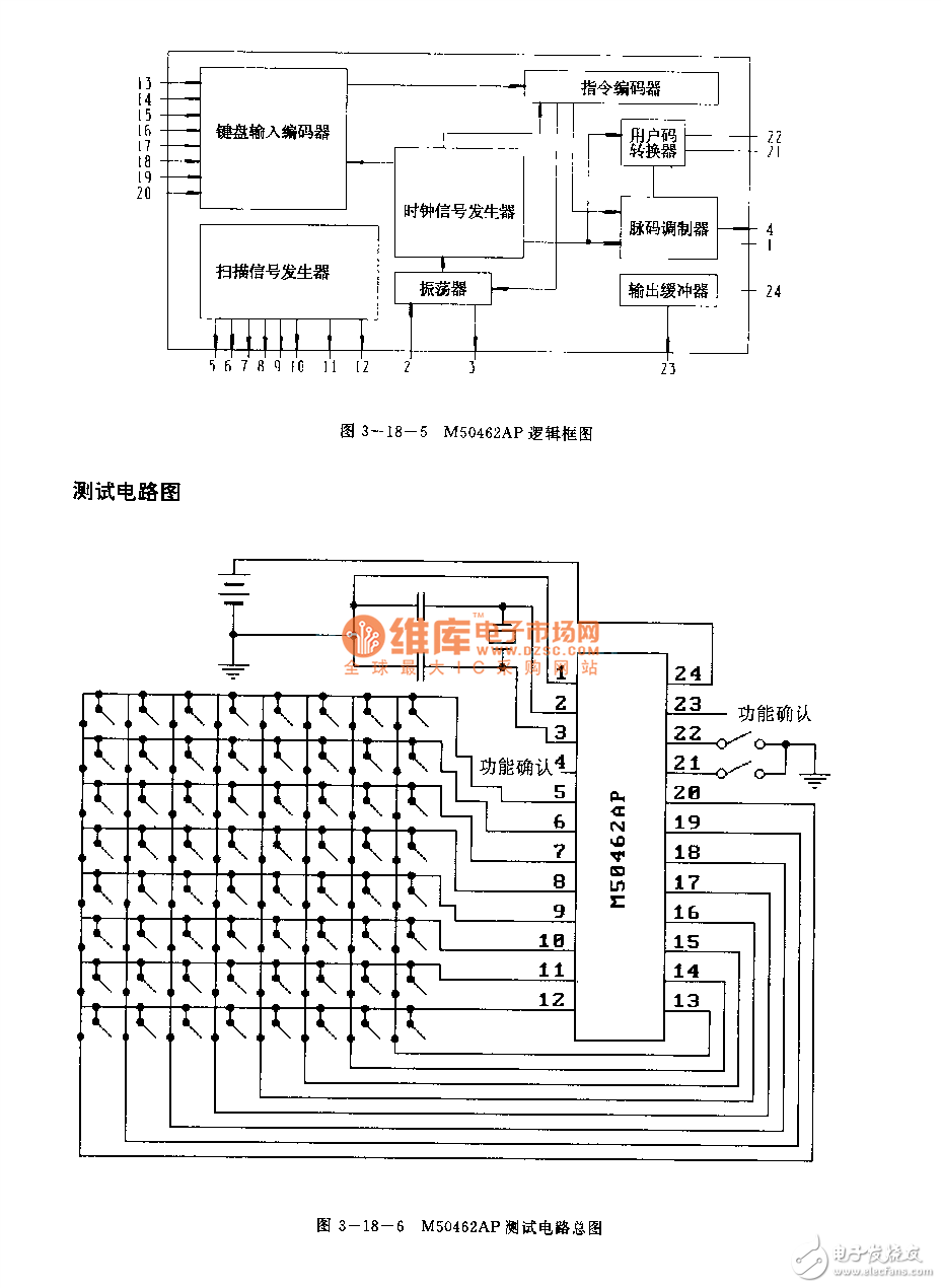 M50462AP红外线微处理器引脚列图功能及电路分析