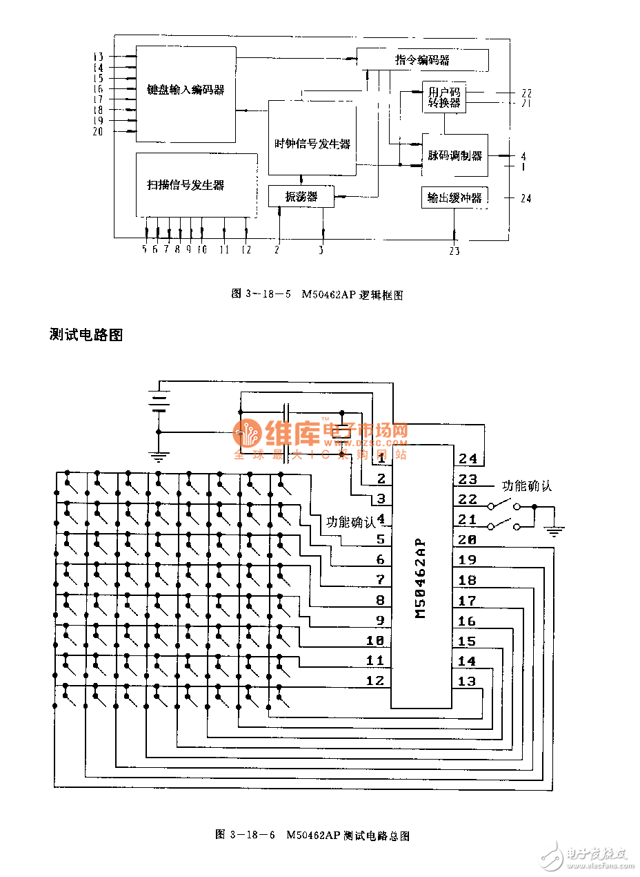 M50462AP紅外線微處理器引腳列圖功能及電路分析