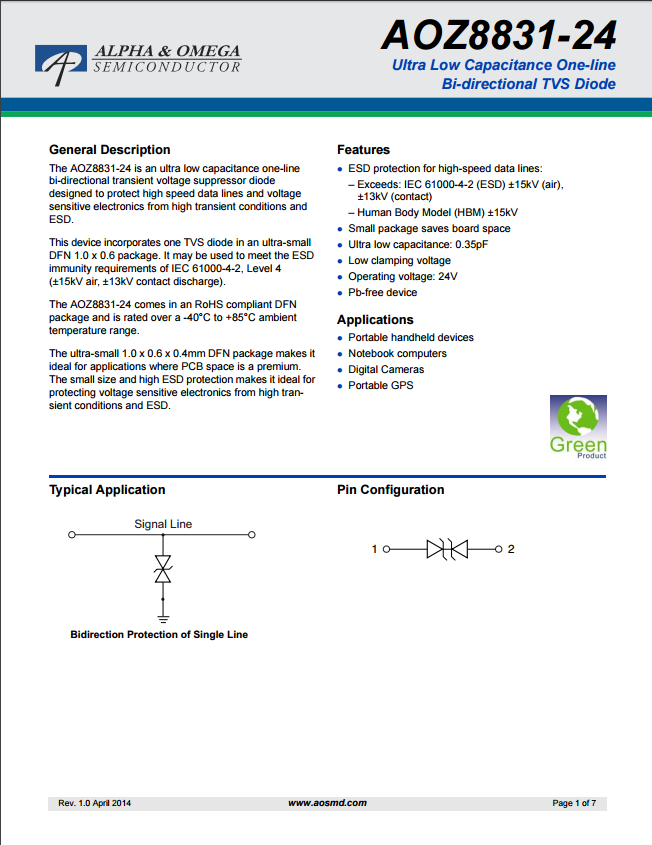 AOZ8831DT-24tvs二極管資料文檔下載.pdf