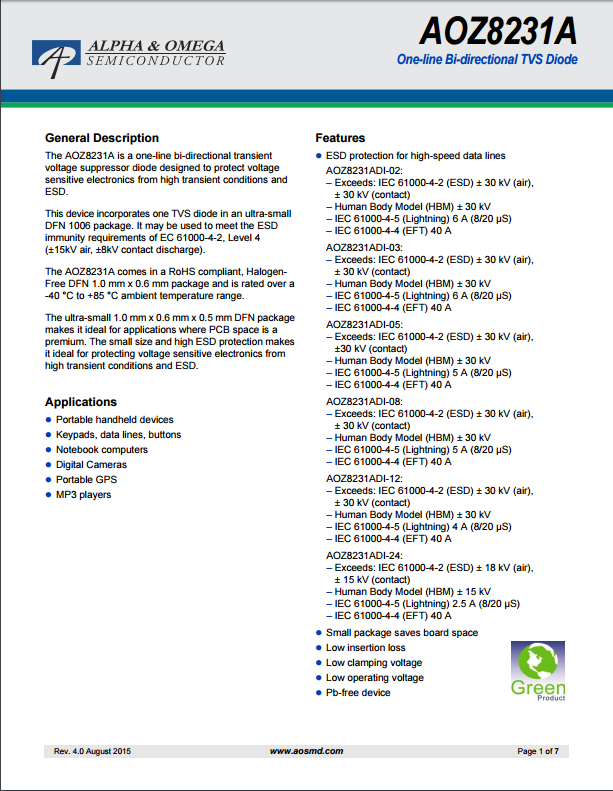 AOZ8231ADI-24tvs二極管資料文檔下載.pdf