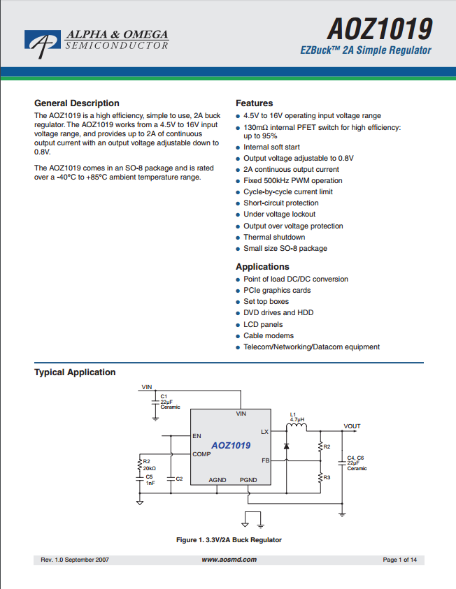 AOZ1019AI芯片资料文档下载.pdf