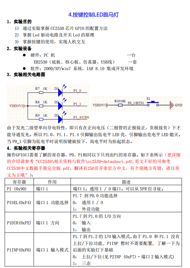 基于CC2530芯片按键控制LED跑马灯实验资料下载