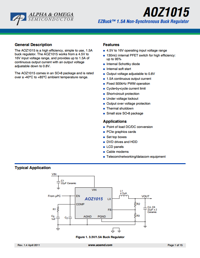 AOZ1015AI芯片资料文档下载.pdf