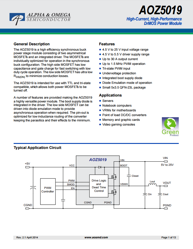 AOZ5019QI芯片资料文档下载.pdf