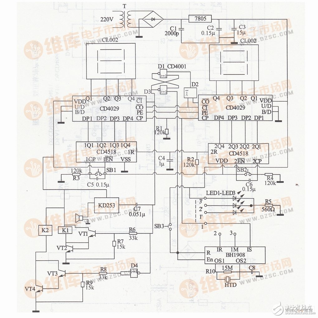 简单定时电路图大全（计数器CD4029\TC9160\CD4017\继电器）