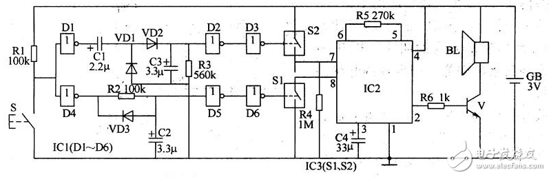 最简单电子门铃电路图大全（晶体管\时基电路\多谐振荡器\NS5603\KD2538）