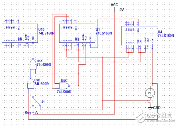 74ls160数字钟仿真电路（振荡器\74LS47D\计数器\74LS48）