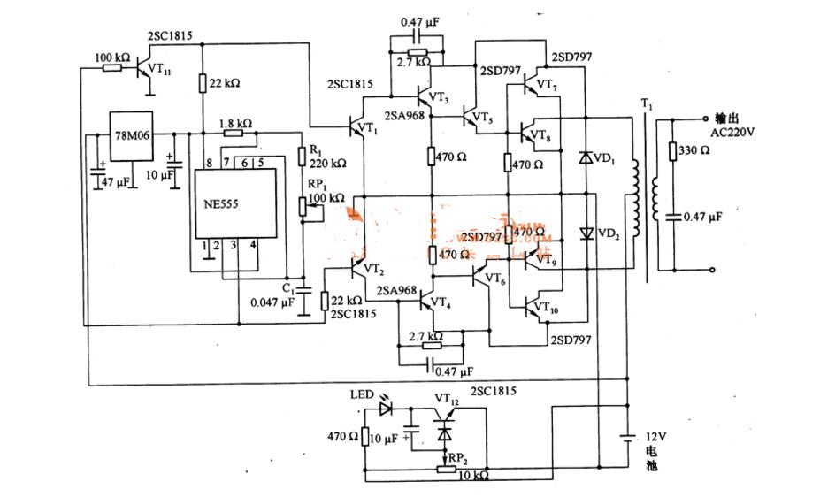 如图是由ne555等构成的逆变器电路,它将蓄电池的十12v直流电压变换为