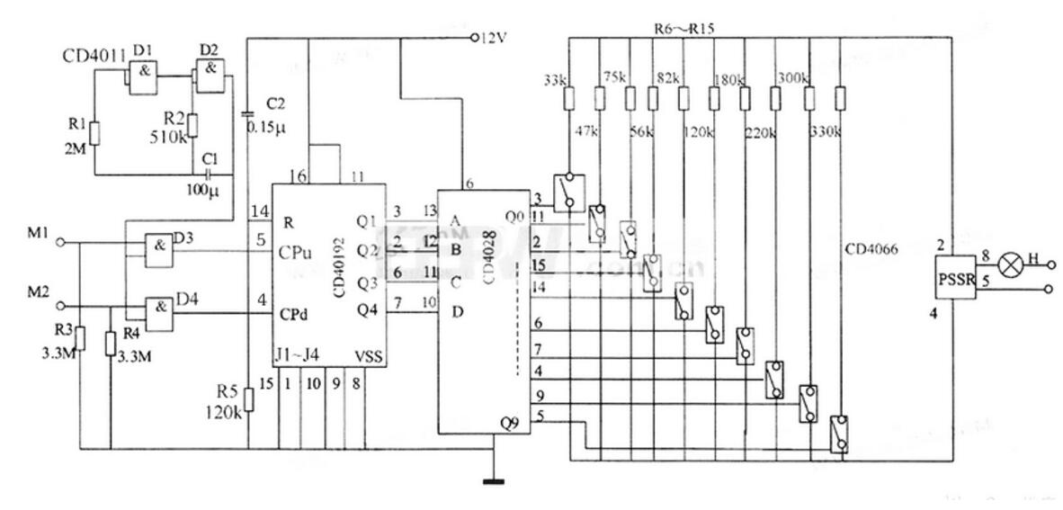 cd4028應(yīng)用電路圖大全（六款cd4028燈控/四路互鎖開關(guān)控制器/觸摸電子調(diào)光器電路）