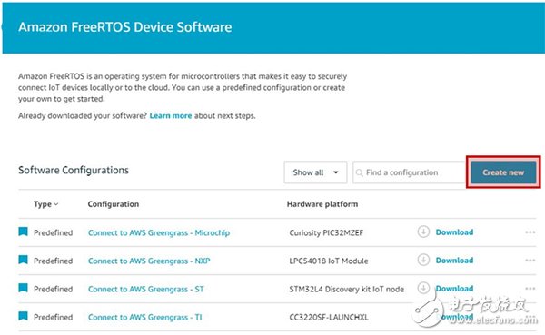 a：AWS IoT控制台中的FreeRTOS设备软件的图像