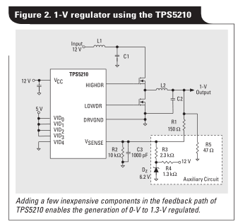 使用TI TPS5210扩展输出电压调整（0 V至3.5 V）