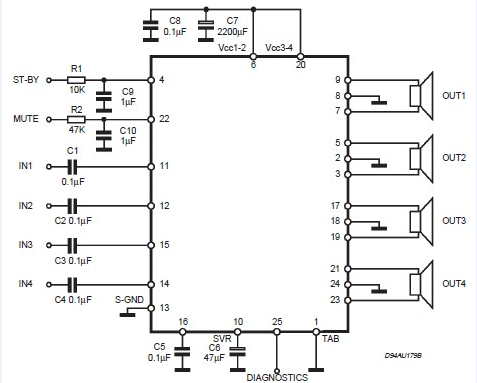 TDA7381的汽车音响放大器电路图