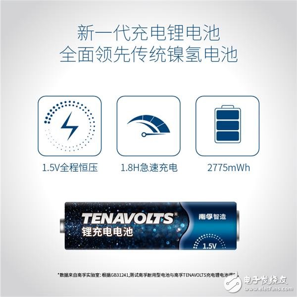 南孚发布了一款名为Tenavolts 的5号充电锂电池 号称是镍氢充电电池的终结者