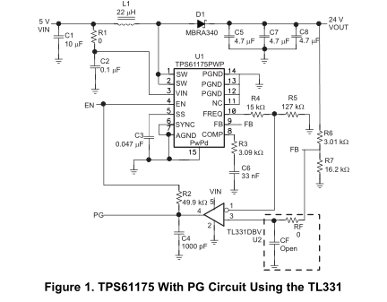 使用TPS61175 FRIQ引脚作为参考的简单功率良好电路