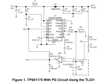 使用TPS61175 FRIQ引腳作為參考的簡單功率良好電路