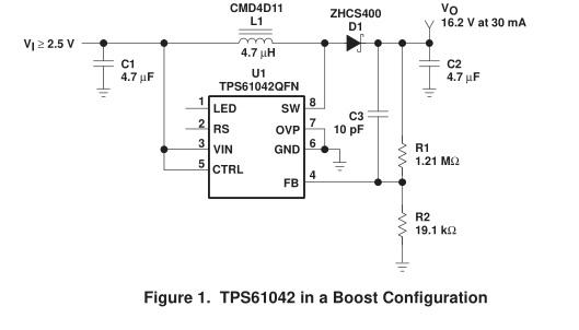 TPS61042白光LED驅動升壓轉換器