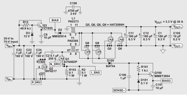 采用UCC3580-1控制器实现高效3.3V/100W隔离电源设计