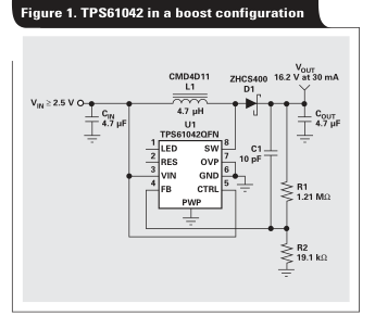 如何使用TPS61042白光LED驅動器作為升壓轉換器