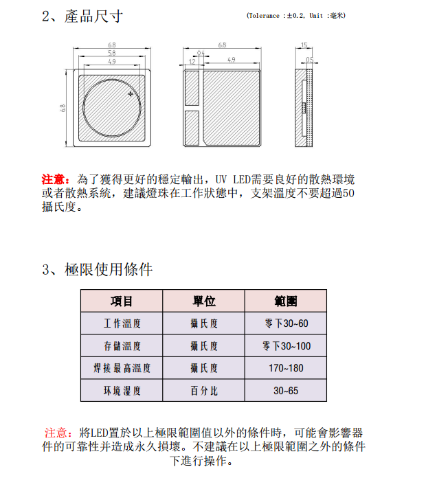 UVB紫外LED HK310S68C-100(中文版）資料介紹