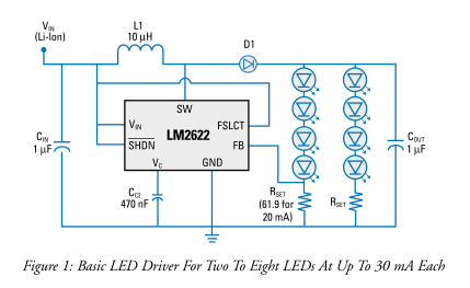 关于电感的开关稳压器电路提供高效率白光LED驱动器