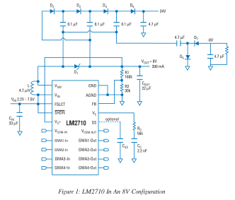 LM2622,LM2700,LM2702,LM2710,LM2711集成简化了TFT电源设计